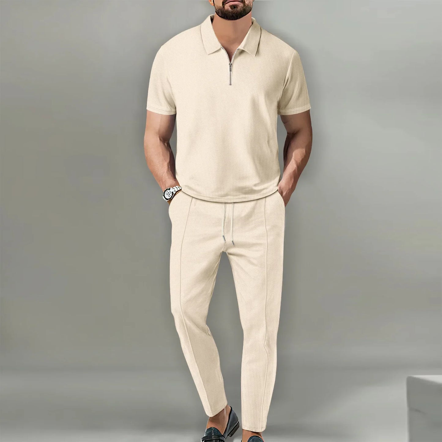 Urban Waffle Set – Men’s Casual & Sophisticated Autumn Outfit